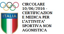 CIRCOLARE 10/06/2016 - CERTIFICAZIONE MEDICA PER L'ATTIVITA' SPORTIVA NON AGONISTICA